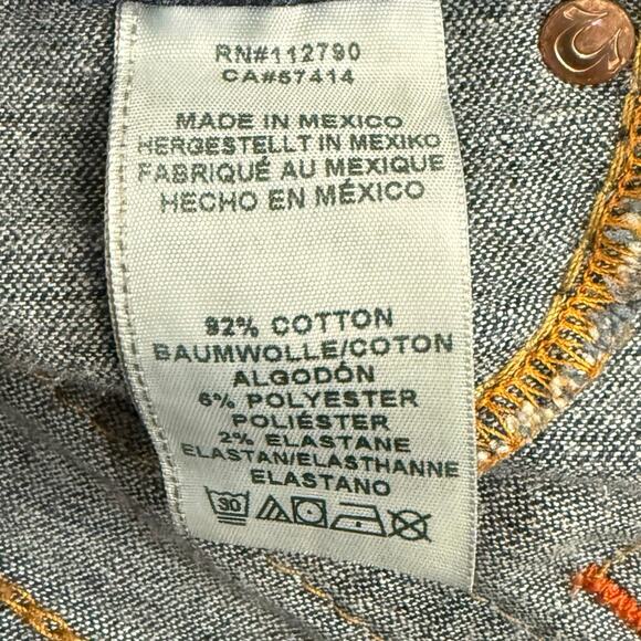 True Religion Dark Blue Low Rise Flap Big T Skinny Jeans Size 27 Contrast Stitch - Picture 5 of 10